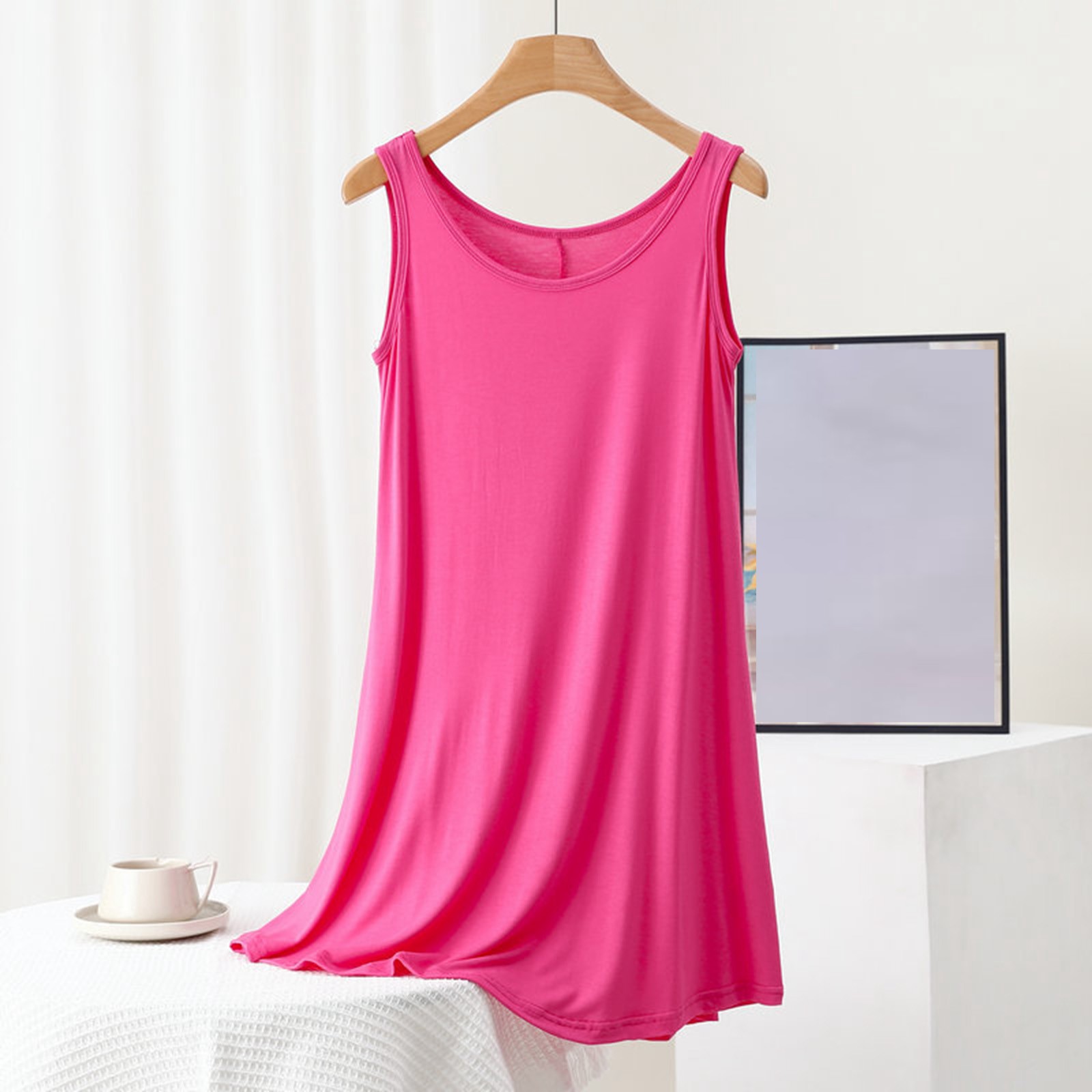 thumbnail image 2 of Vestido informal sin mangas y cuello redondo para mujer - Poliéster, color liso, tallas M-XXL, primavera/verano, hogar/ocio, 2 of 8
